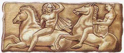 Древнегреческий барельеф с изображением всадников