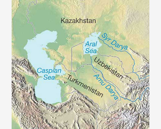 На карте изображены Аральское море и Каспийское