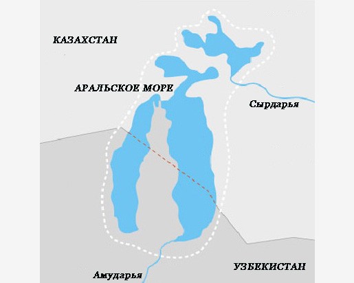 Современный вид Аральского моря на карте