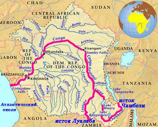 Карта с изображением реки Конго