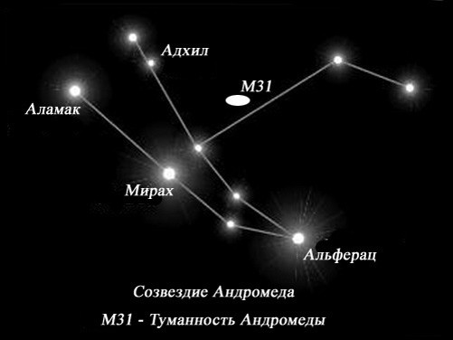 Схема созвездия Андромеды