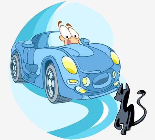 Человек на машине и чёрный кот