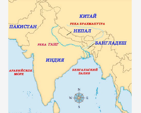 Изображение реки Ганг на карте