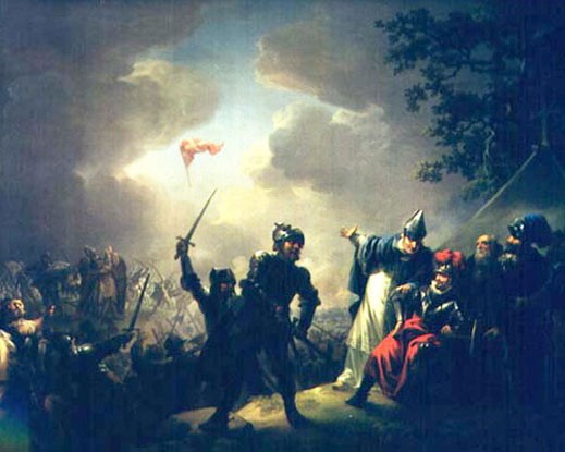 Картина, изображающая появление красного полотнища с белым крестом