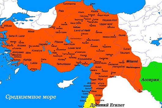 Хеттское царство с обозначением городов