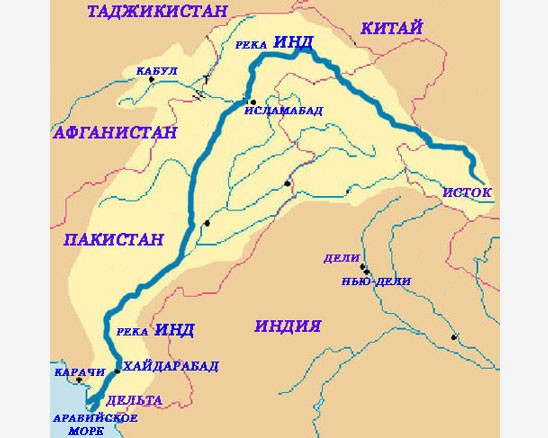 Карта с изображением реки Инд