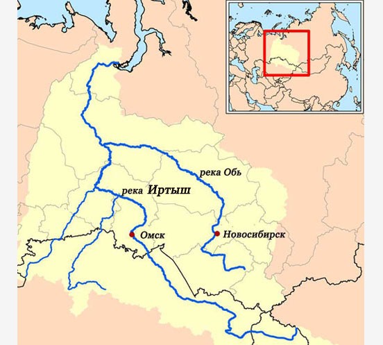 Иртыш изображён на карте Сибири