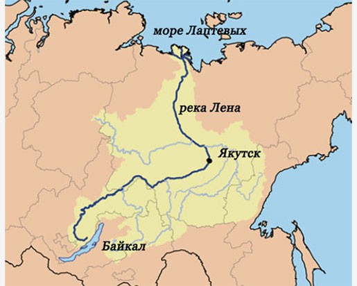 Карта с изображением реки Лены