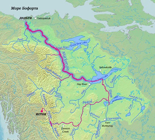 Изображение реки Маккензи на карте