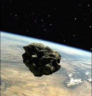 Метеорит на фоне поверхности Земли