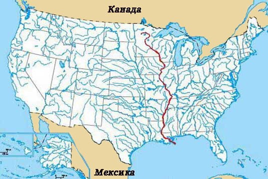 Карта США с рекой Миссисипи