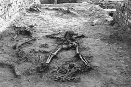 Человеческий скелет среди развалин Мохенджо-Даро