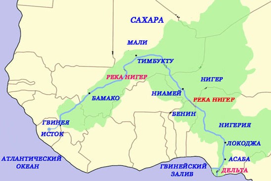 Изображение реки Нигер на карте