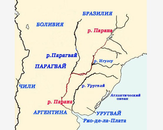 карта с изображением реки Параны