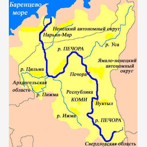 Схема бассейна реки Печоры
