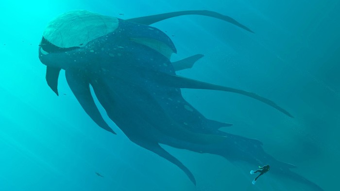 Морское чудовище и аквалангист