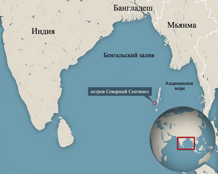 Остров Северный Сентинел на карте