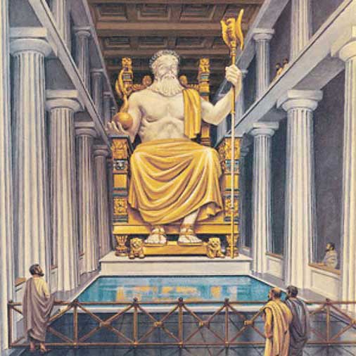 рисунок статуи Зевса в Олимпии
