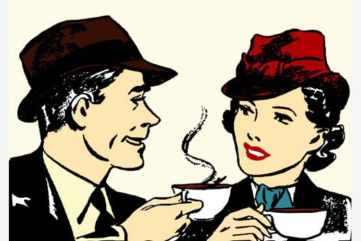 Мужчипна с женщиной пьют кофе