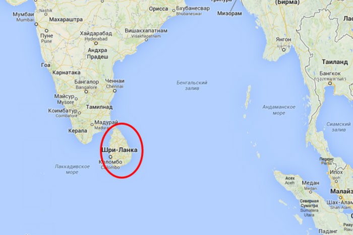 Шри-Ланка на географической карте