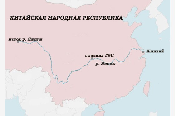 Карта Китая с рекой Янцзы